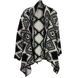 Tempo Paris Womens Aztec Southwestern Cardigan L Black White Geometric Waterfall
